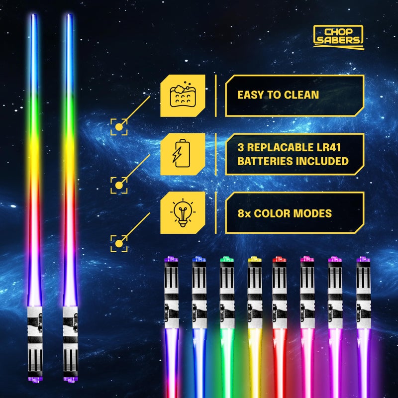 ChopSabers LIGHTSABER CHOPSTICKS LIGHT UP STAR WARS LED Glowing Light Saber Chop Sticks REUSABLE Sushi Lightup Sabers - 8 COLOR MODES 1 Pair - Image 3